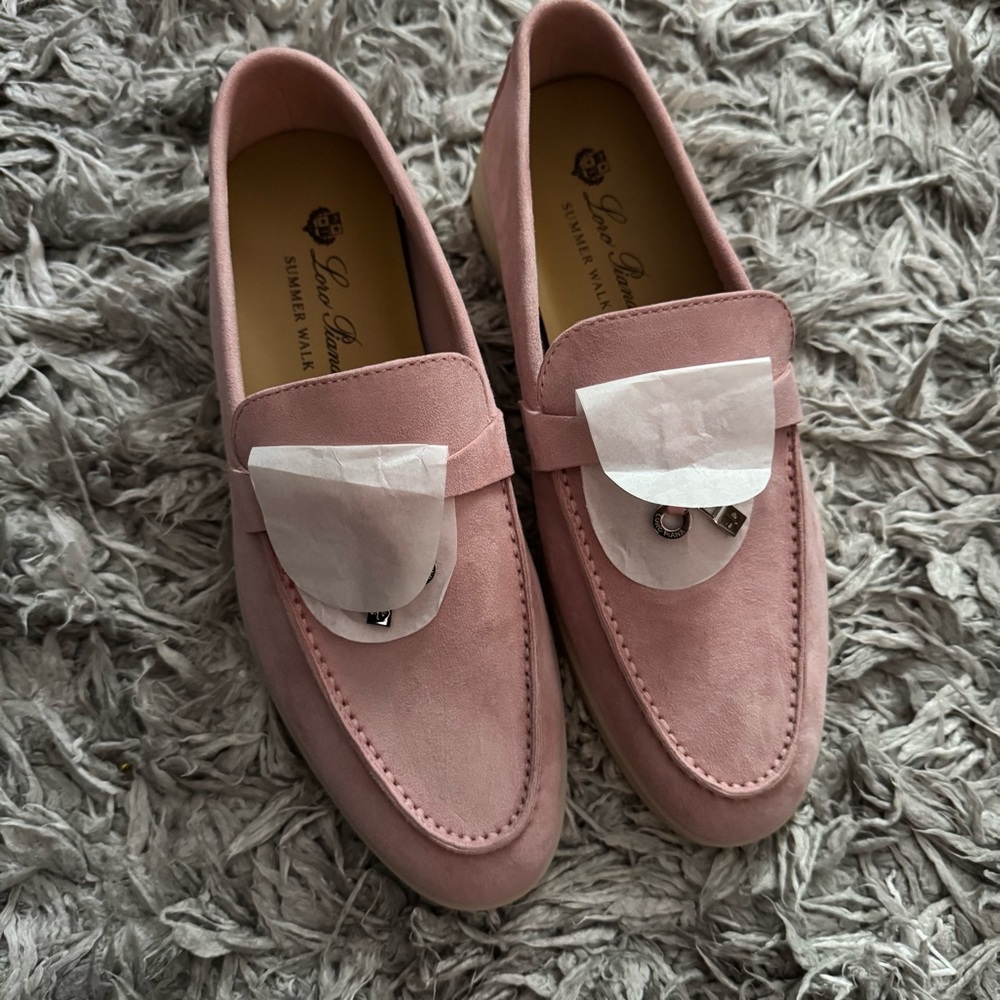 Loro Piana Pink Suede Flats Slip-Ons